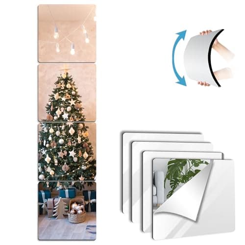 Unbreakable Wall Mirror Full Length,Over the Door Mirror for Bedroom,4Pcs 10inchx10inch Acrylic Mirror Kids,Shatterproof Plexiglass Long Mirrors,Children Non Glass Stick on Mirrors Tiles self adhesive