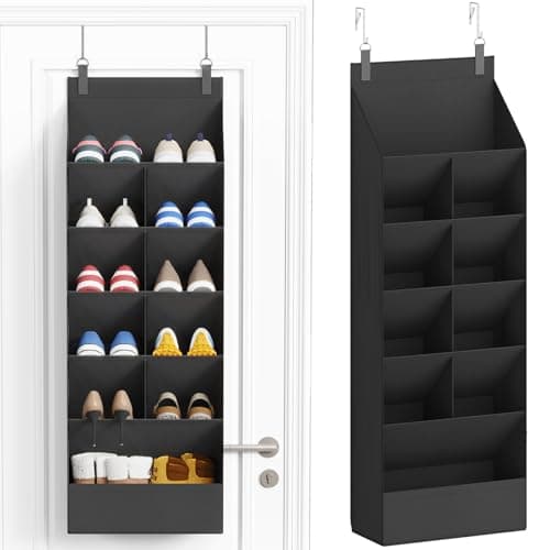 Lifewit 6 Tier Over the Door Shoe Organizer with 11 Large Deep Pockets, Fabric Hanging Shoes Shelf for Closet, Dorm Storage, Fit Up to 12 Pair Shoe Rack Holder for Sneakers, Boots, Black