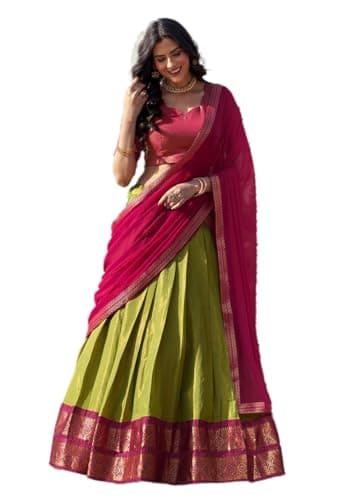 Indya Pista Zari Work Kanjivaram Lehenga Set | Perfect for Festive Wear | Half Sleeve | Sweetheart Neck