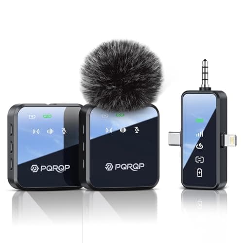 PQRQP 3 in 1 Microphone for iPhone/Android/Camera, Wireless Microphones, 328ft Transmission, 18H Battery Life, Mini Microphone for Record Interview, Vlogs, YouTube, Tiktok, Preamps