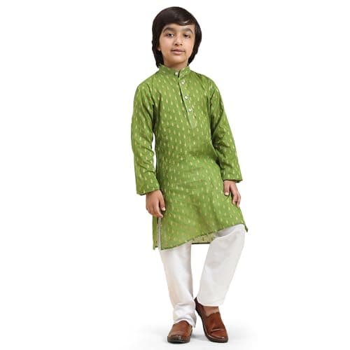 Pro-Ethic Style Developer Cotton Kurta Set For Kid's Boys Indian Traditional wear | Boys Wedding & Festive Dress (S-234), 11-12 years, Green