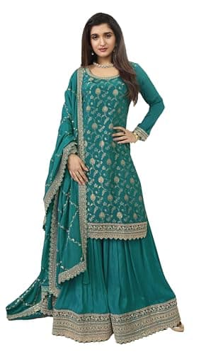 STELLACOUTURE Eid festival salwar kameez ready to wear suit indian pakistani style party embroidered for women 2721-O (Turquoise, 44)