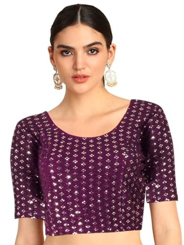 Chandrakala Stretchable Blouses for Women Sarees,Readymade,Wine Sequence, Small-Medium (B231WIN3)