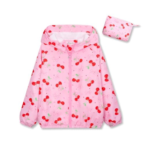 nowpith Girls Lightweight Hooded Jacket Kids Water-Resistant Windbreaker Floral Print Jacket