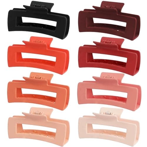 CHANDAT 8 Pcs Large Hair Claw Clips, 4.1 Inch Non-slip Big Square Matte Hair Claws for Women, Strong Hold Banana Clip for Thick Thin Hair (Tangerine）