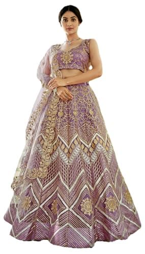 STELLACOUTURE Ready to Wear Lehenga Choli Set for Women, Designer Indian Traditional Wedding Navratri Party 322-O (Purple, 40)