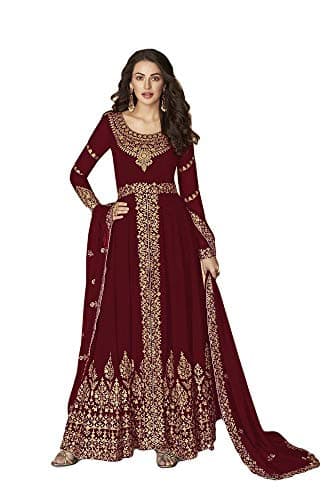 shopNstyle Ready to Wear Indian/Pakistani Ethnic Wear Bollywood Party/Wedding Wear Long Anarkali for Womens (Maroon, L)