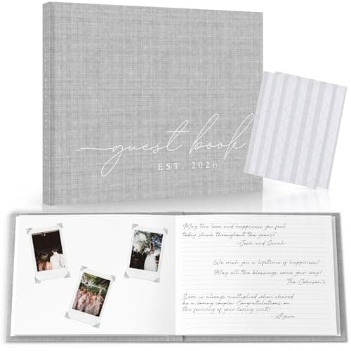 Wedding Guest Book With Personalized 2026 Year - Linen Photo Guestbook to Sign at Reception Party - Includes Clear Photo Corners Self Adhesive - 100 Pages Blank and Lined Thick Paper Guest Books