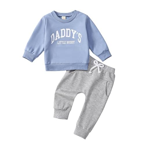Jeinxcn Infant Baby Boy Fall Clothes Long Sleeve Sweatshirt Pant Toddler Winter Outfits Set Blue 18-24 Months