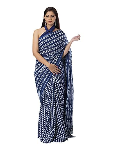 Shivanya Handicrafts Indian Jaipuri Bagru Ajrak Hand Block Printed Designer Ethnic Woven Party Wear Bollywood Style Cotton Mulmul Saree for Women With Blouse Piece_SH-0799