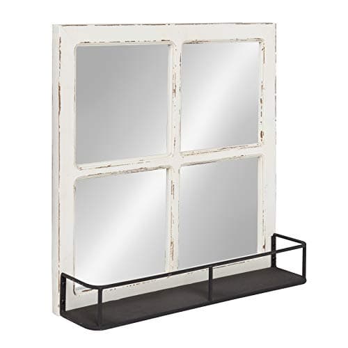 Kate and Laurel Jackson Distre...Mirror with Metal Shelf, White