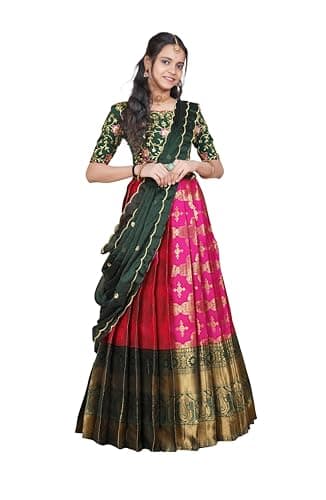 women's lehenga choli with dupatta half saree langa voni pattu pavadai dhavani set