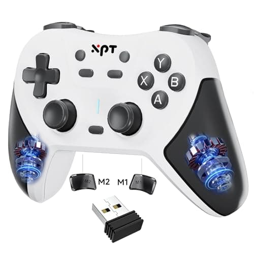 XPT PC Gaming Controller with Bluetooth/2.4G Wireless, Bluetooth Gamepad Game Controller for PC Windows/ Switch2/Switch1/PS4/PS3,Macro Programmable, Adjustable Turbo & Dual Vibration(white)