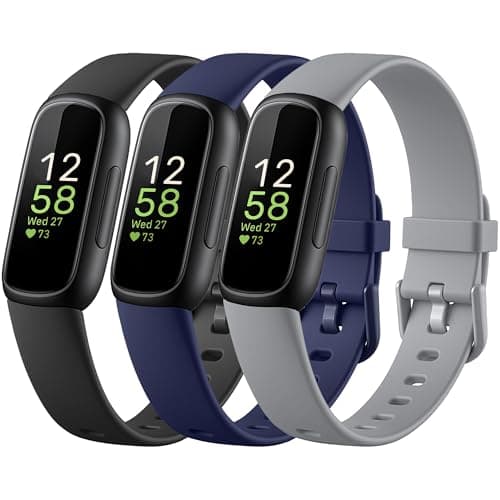 Maledan Sport Bands Compatible with Fitbit Inspire 3 Bands for Women Men, Soft Silicone Waterproof Strap Bracelet Replacement Wrist Band for Inspire 3 Fitness Tracker Women Men Accessories, Large