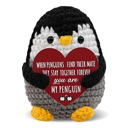 Anniversary Birthday Gifts for Women Men,Crochet Penguin Gifts for Girlfriend Boyfriend,Cute Penguin Stuffed Animal Plush,Romantic I Love You Gift for Wife Husband Couples on Valentines Fathers Day