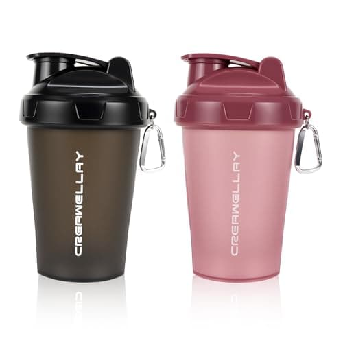 CREAWELLAY 2 Pack Shaker Bottles for Protein Mixes, 17 oz Small Protein Shaker Bottle with Handle, Gym Shaker Cups with Blending Ball for Pre Workout, BPA-Free & Dishwasher Safe (Black, Pink)