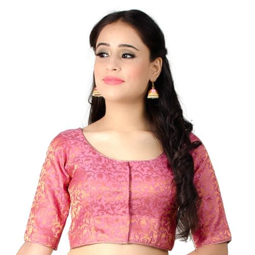 Chandrakala Banarasi Blouses for Women Sarees,Readymade, Pink,Small (B214PIN2)