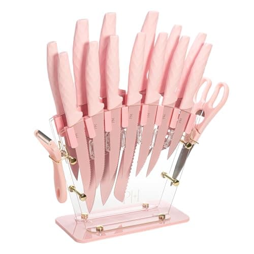 Paris Hilton Knife Block Set w...s, 16-Piece Set, Pink and Gold