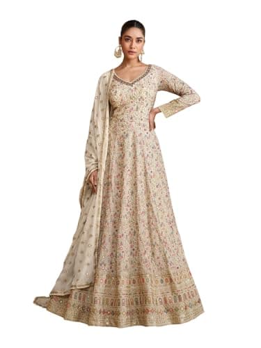 shopNstyle New Indian Pakistani women's traditional full length heavy embroidered ethnic Anarkali suit with dupatta