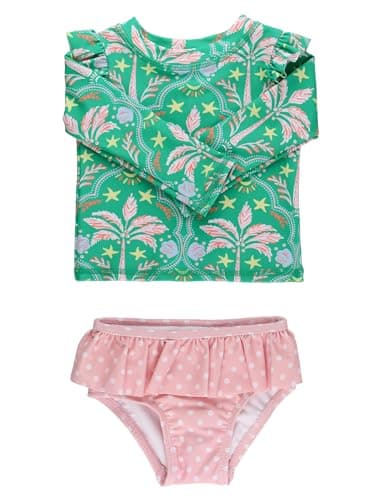 RuffleButts Baby Girls Modern Skirted Rash Guard Bikini - UPF 50+ Sun Protection Swimsuit
