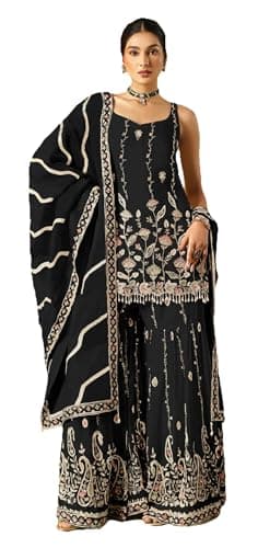 STELLACOUTURE indian ready to wear salwar kameez embroidered pakistani suit eid festival wedding party for women 2935-O (Black, 40)