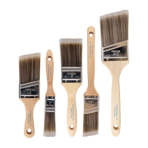 Pro Grade Paint Brushes, 5-Piece Paint Brush Set, Flat & Angle Brushes for Walls, Trim, Cabinets, Interior & Exterior Latex and Oil Paints, Stains