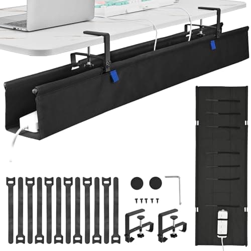 ELEVEXA 48" Under Desk Cable Management Tray- Clamp/Screw Mount Desk Cable Organizer Cable Tray Hiders for Office&Home
