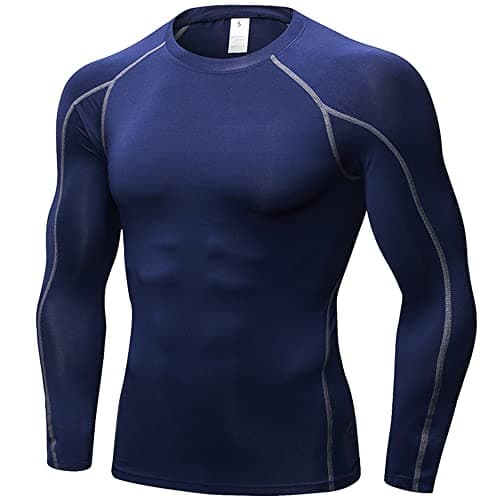 Yuerlian Men's Compression Shirts Long Sleeve Workout Gym T-Shirt Athletic Top Cool Dry Sports Baselayer Undershirts Navy