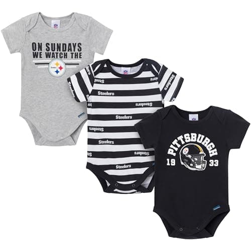 Gerber Baby Boys' NFL 3-Pack Onesie Bodysuit, Steelers, 18 Months