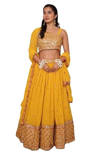 STELLACOUTURE Ready to Wear Lehenga Choli Set for Women, Haldi Ceremony, Indian Wedding, Navratri, Party 356-O (Yellow, 38)