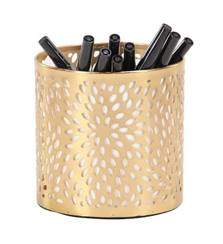 Deco 79 Metal Cylinder Pencil ...ral Design, 4" x 4" x 4", Gold