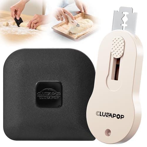 CLUEAPOP Bread Lame Sourdough Scoring Tool, Magnetic Bread Scoring Tool with 5 Retractable Razor Blades, Sourdough Baking Supplies with Scoring Patterns Booklet & Pan Scraper (BlackCream)