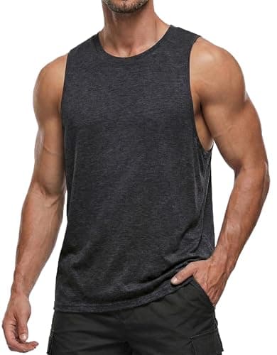 PINSPARK Men's Workout Tank Tops Sleeveless Tee Shirts Men Muscle Shirt Gym T Shirts Running Beach Swimming Fitness Clothing L Black