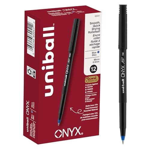 12-Pk Uni-Ball Onyx 0.5 mm Micro Point Rollerball Pens (Blue Ink) $5.95 w/ S&S