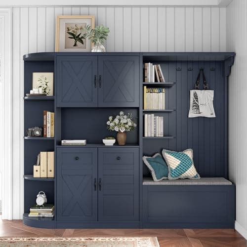 KEIKI Hall Tree with Storage C...allway, Entryway, Antique Blue