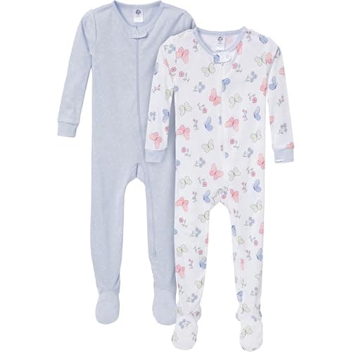 Gerber Baby-Girls 2-Pack Footed Pajamas, Butterflies, 18 Months