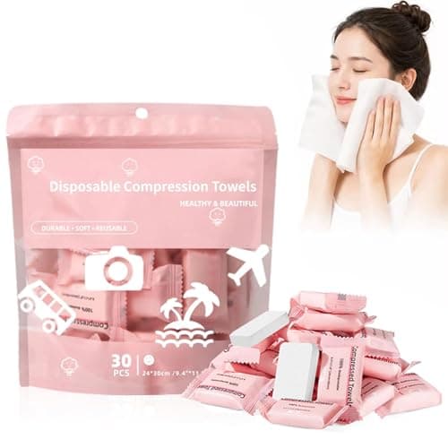 30, PinkCompressed Towels, Disposable Face Towel, Compressed Towel Tablets, Portable Cotton Coin Tissues, Soft Thick Expandable Towels for Travel, Camping, Home, Outdoor, Gym, Makeup Removal