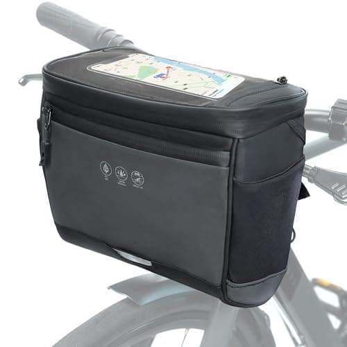 Kinetrail Bike Handlebar Bag with Rain Cover, Bicycle Front Phone Bag with Touch Screen, Adjustable Shoulder Waterproof Dual Zippers Insulated Basket Bag for Mountain Road Bike, Cycling Accessories