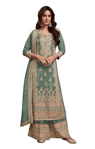 STELLACOUTURE Eid festival ready to wear salwar kameez embroidered indian traditional wedding shalwar suit for women 2798-O (Pista, 38)