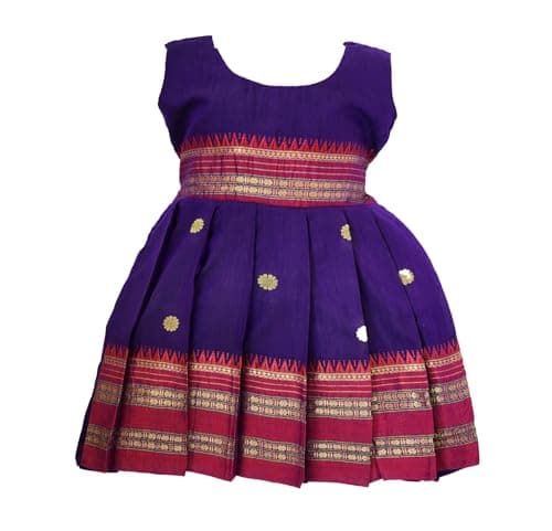 AMBA COLLECTION BOUTIQUE Girl's Traditional Ethnic Wear NarayanPeth Butti Design Sleeveless Frock Violet