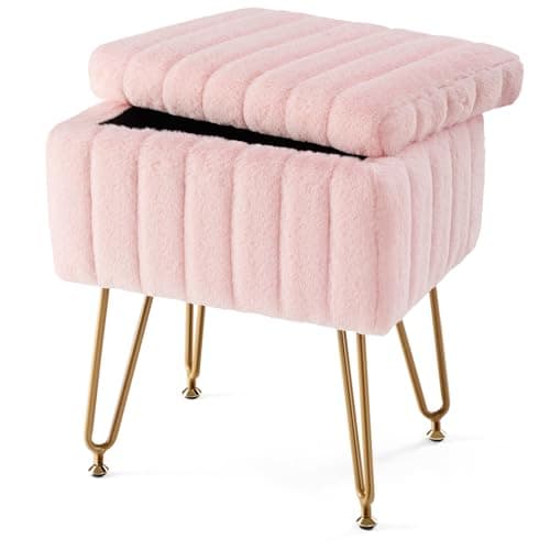 Sweetcrispy Vanity Stool Chair...ustable Feet for Make Up, Pink