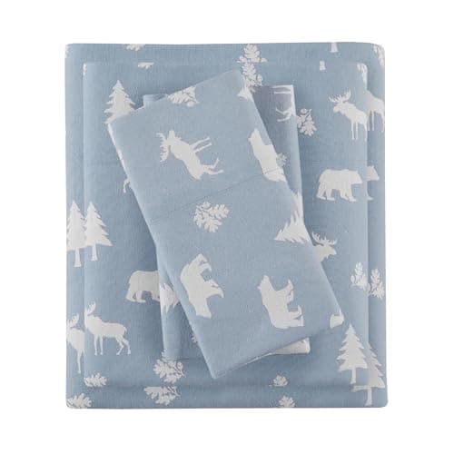 Comfort Spaces Cotton Flannel ...dding, Blue Bear/Moose 3 Piece