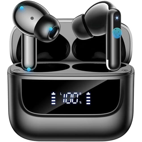 Wireless Earbuds Bluetooth 5.4, 6 Mic ENC Noise Cancelling Clear Call, in Ear Buds Deep Bass HiFi Stereo Sound, Big Dual LED Display 48H Playtime Earphones IPX7 Waterproof Headphones Android iOS Black
