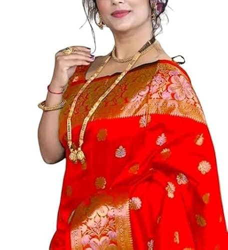 AL KASEEN Women's Pure Banarasi Silk Saree Kanjivaram Style Saree (Red)