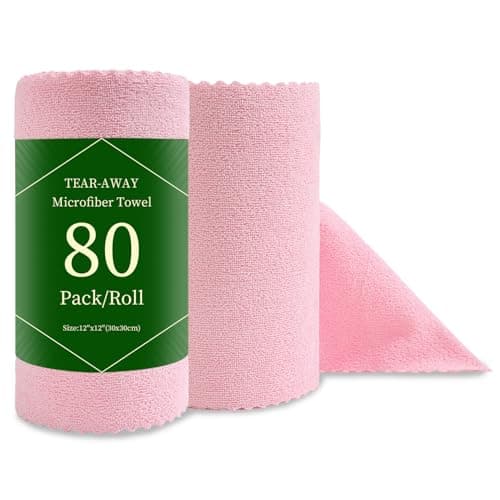 Jessy Home 80 Pack Reusable Paper Towels Pink Microfiber Cleaning Cloth Roll 12"x12" Microfiber Towels, Tear Away Cloth for Cars,Wash Cloths,Lint Free Rags for House,Kitchen,Window,Cleaning Supplies
