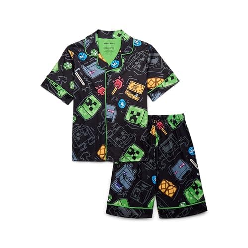 Minecraft Boys' 2-Piece Loose-fit Pajama Set, Soft & Cute for Kids, Black Creeper, 4