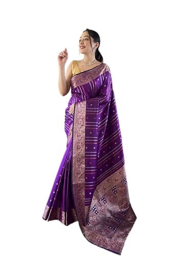 Rang Priya Purple Banarasi silk saree with Silver, copper and antique weaving and unstitched blouse