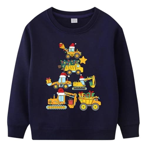 Kids Boy Christmas Sweatshirt Toddler Excavator Construction Truck Shirt Funny Holiday Tops Kids Ugly Xmas Outfit 7 Years
