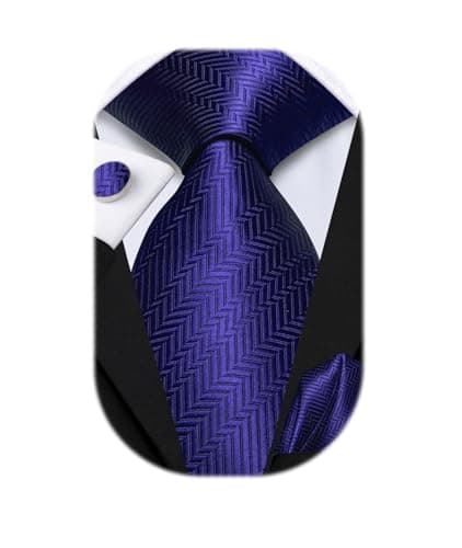Hi-Tie Silk Royal Blue Ties for Men Plaid Paisley Striped Mens Necktie Pocket Square Cufflinks Set Wedding Business