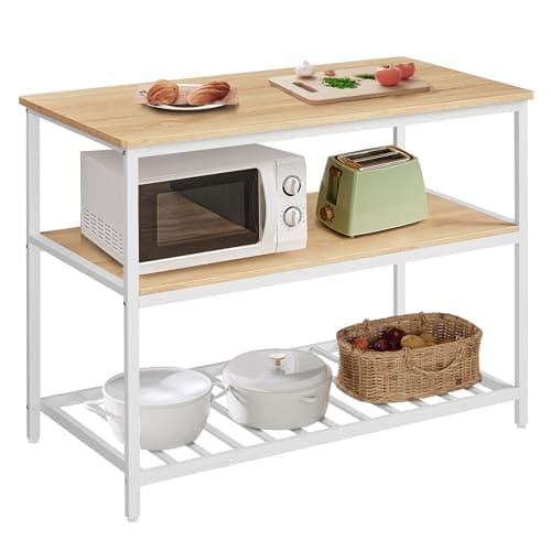 VASAGLE Kitchen Island with 3 ...Oak Color and White UKKI001W09